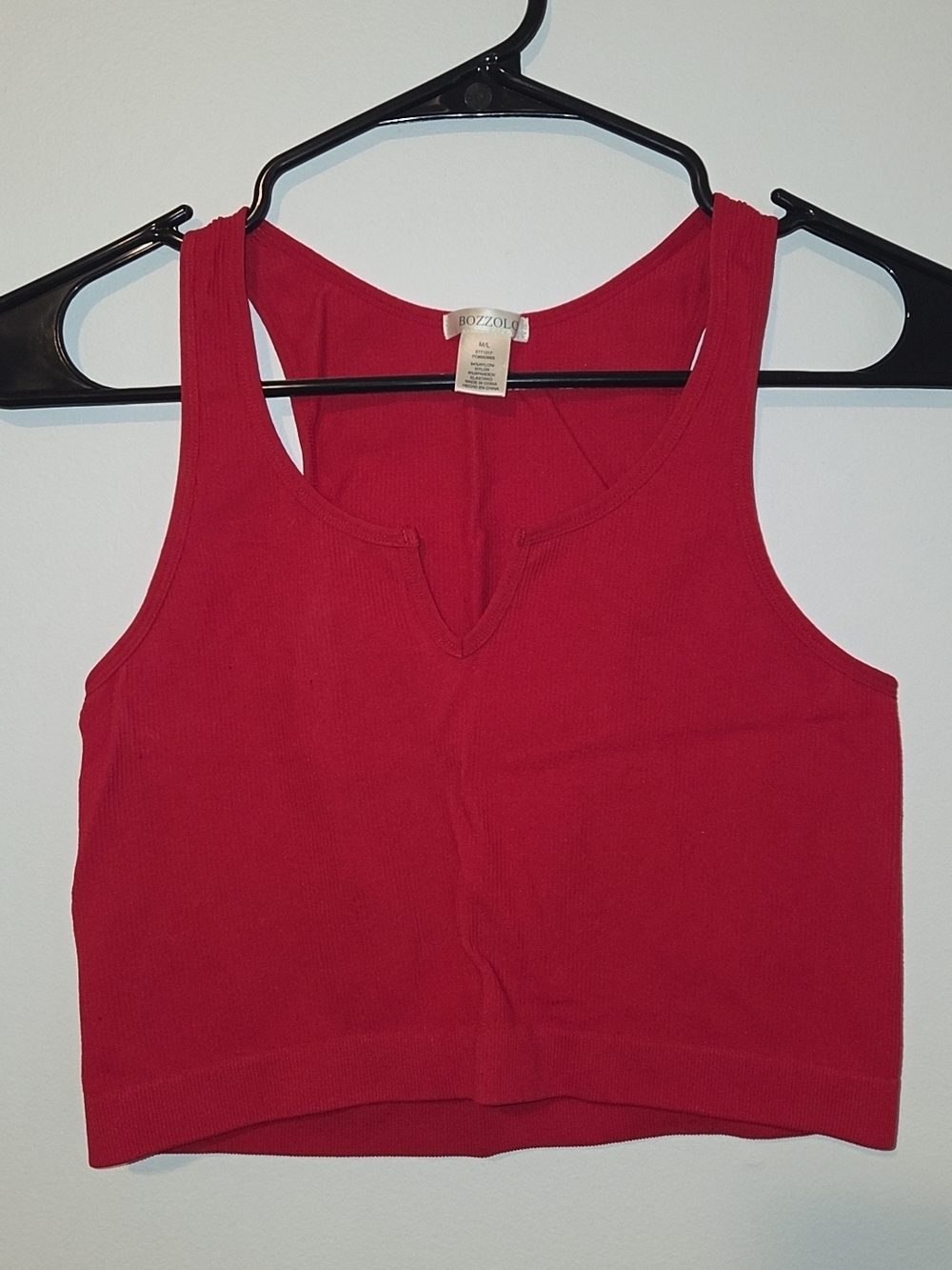 Bozzolo Bright Red Ribbed V-Notch Crop Tank